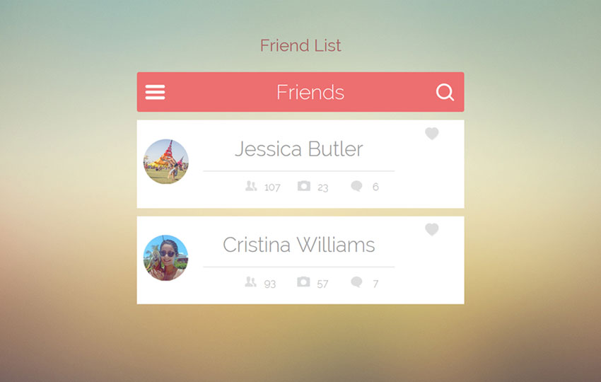 Friends List UI Element Widget [ HTML ]
